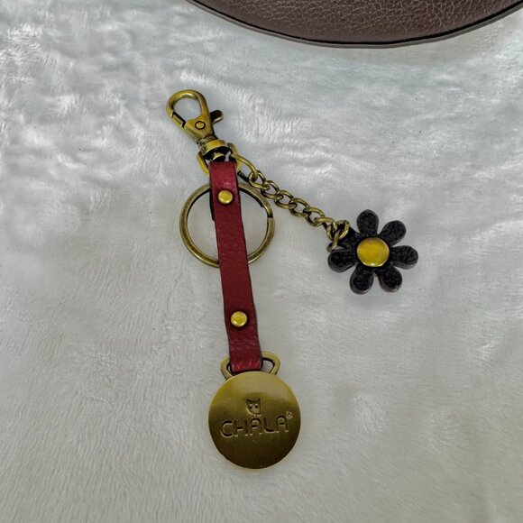 Chala Puppy Paw Print Half Moon Purse Faux Leather Red Brown Crossbody Keychain - Picture 4 of 16